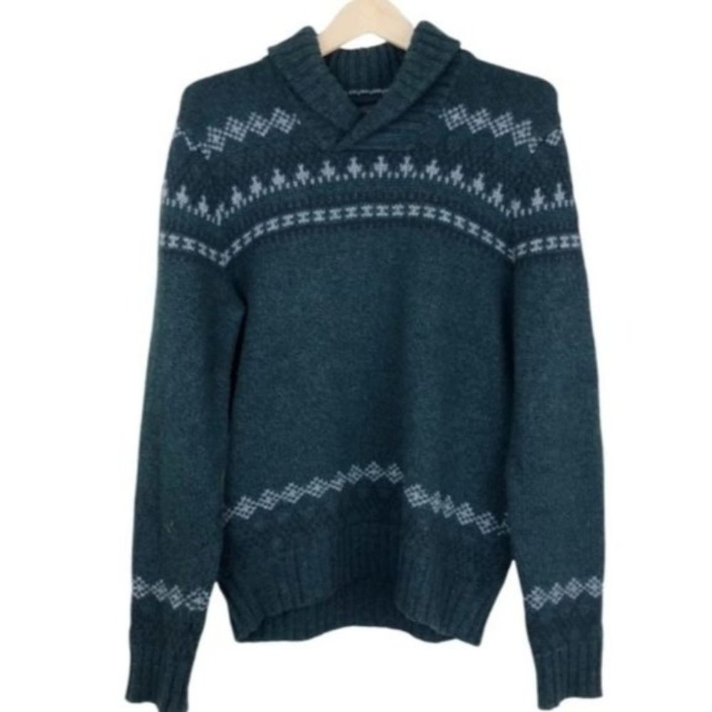 American Eagle Mens Fair Isle Green Knit Sweater